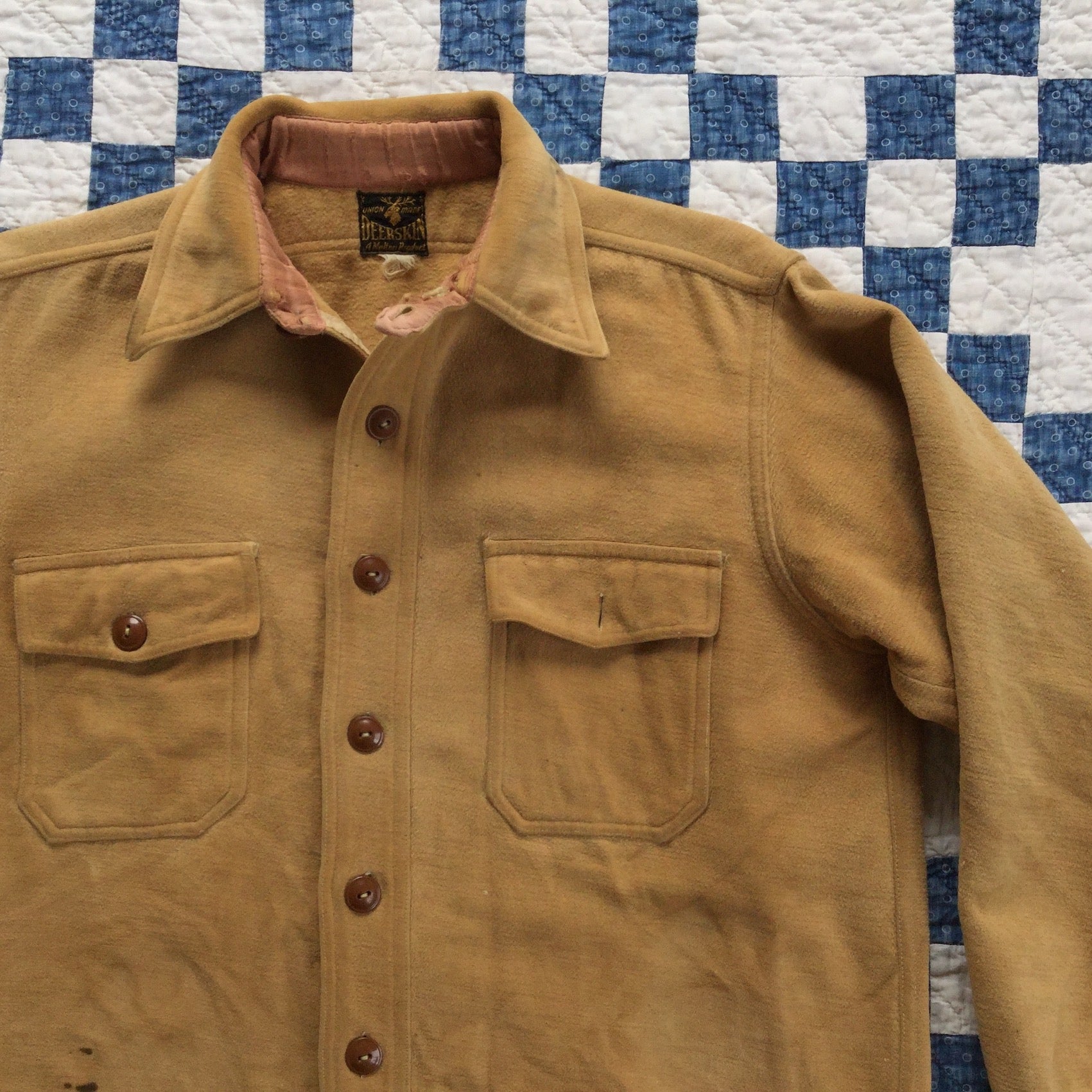 30's Deer Skin heavy cotton flannel shirt w/ chin strap