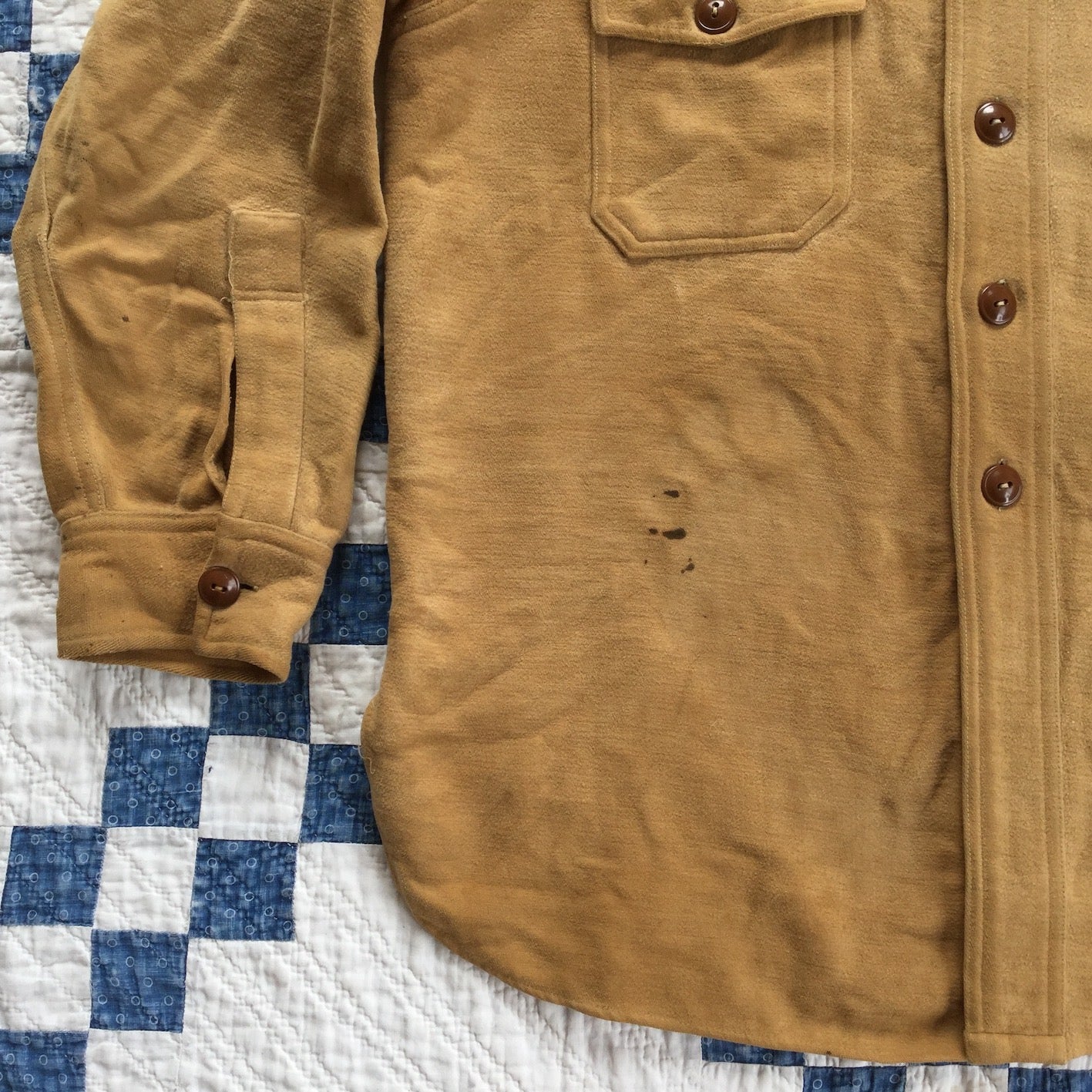 30's Deer Skin heavy cotton flannel shirt w/ chin strap