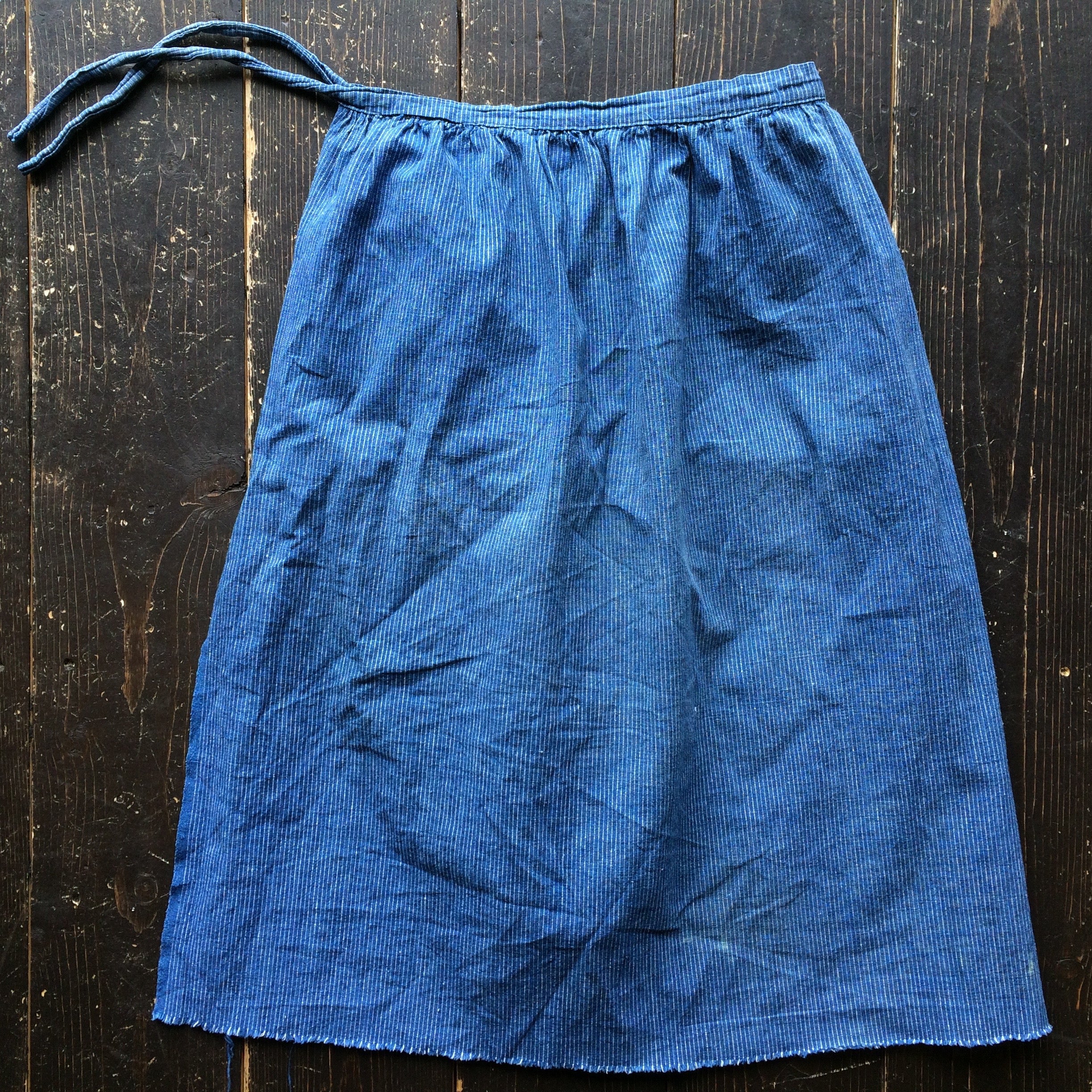~40's French pin-stripe indigo cotton apron