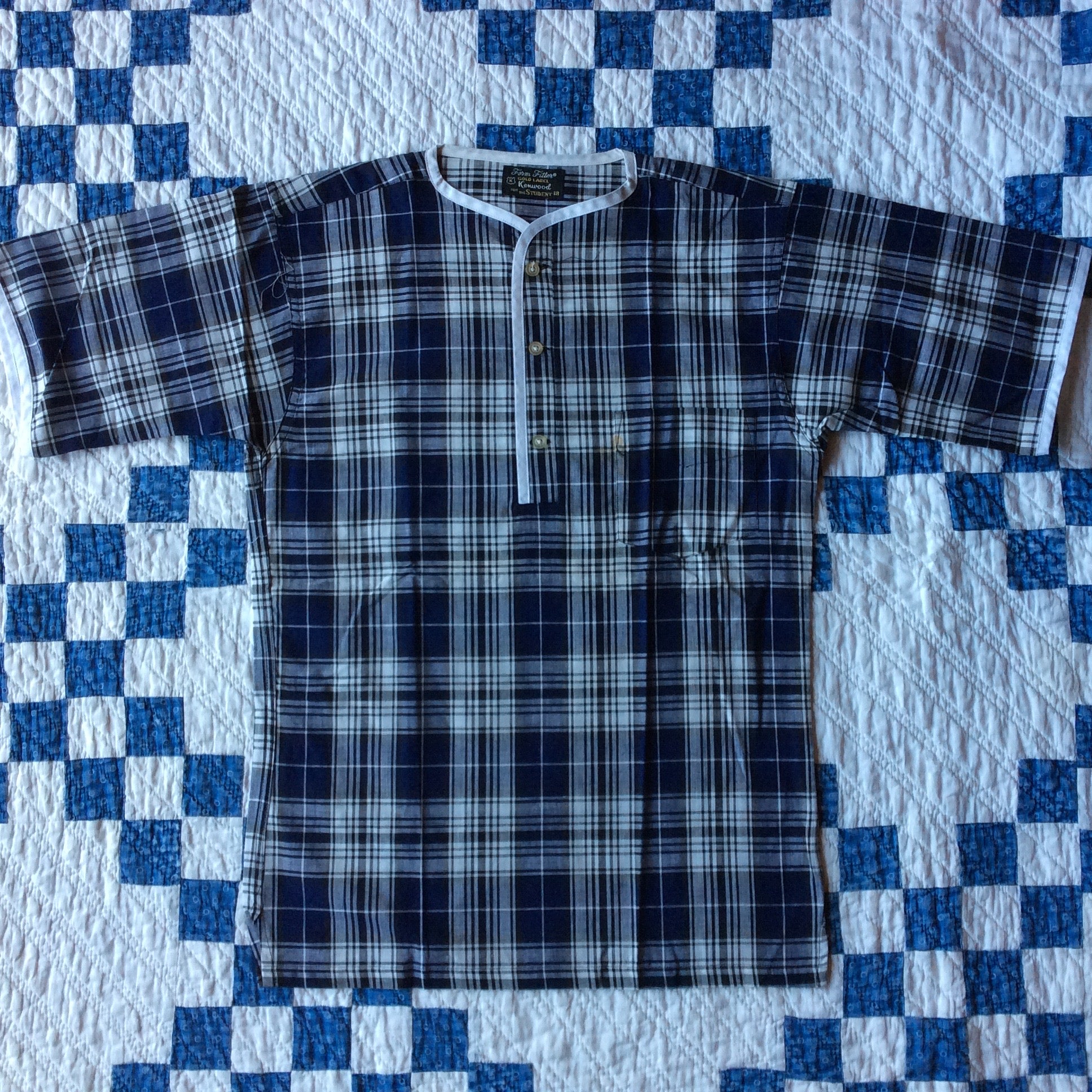 NOS ~60's Kenwood henley-neck plaid shirt