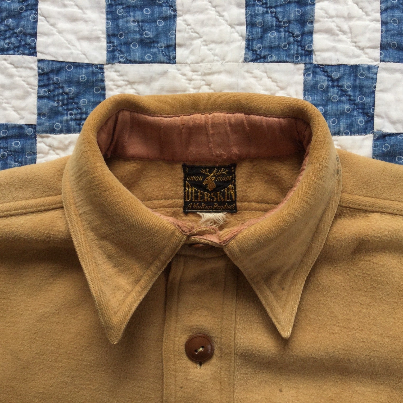 30's Deer Skin heavy cotton flannel shirt w/ chin strap