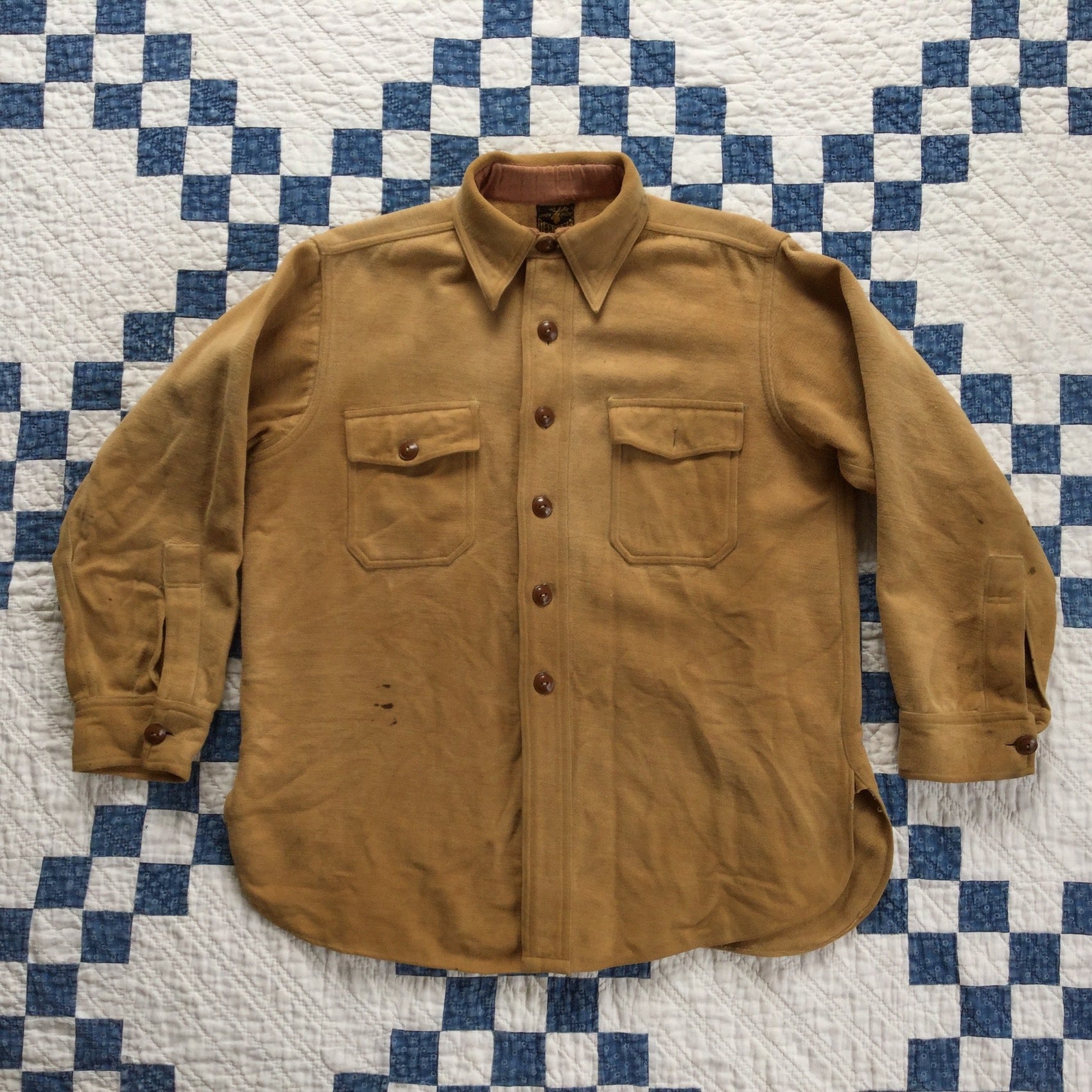 30's Deer Skin heavy cotton flannel shirt w/ chin strap