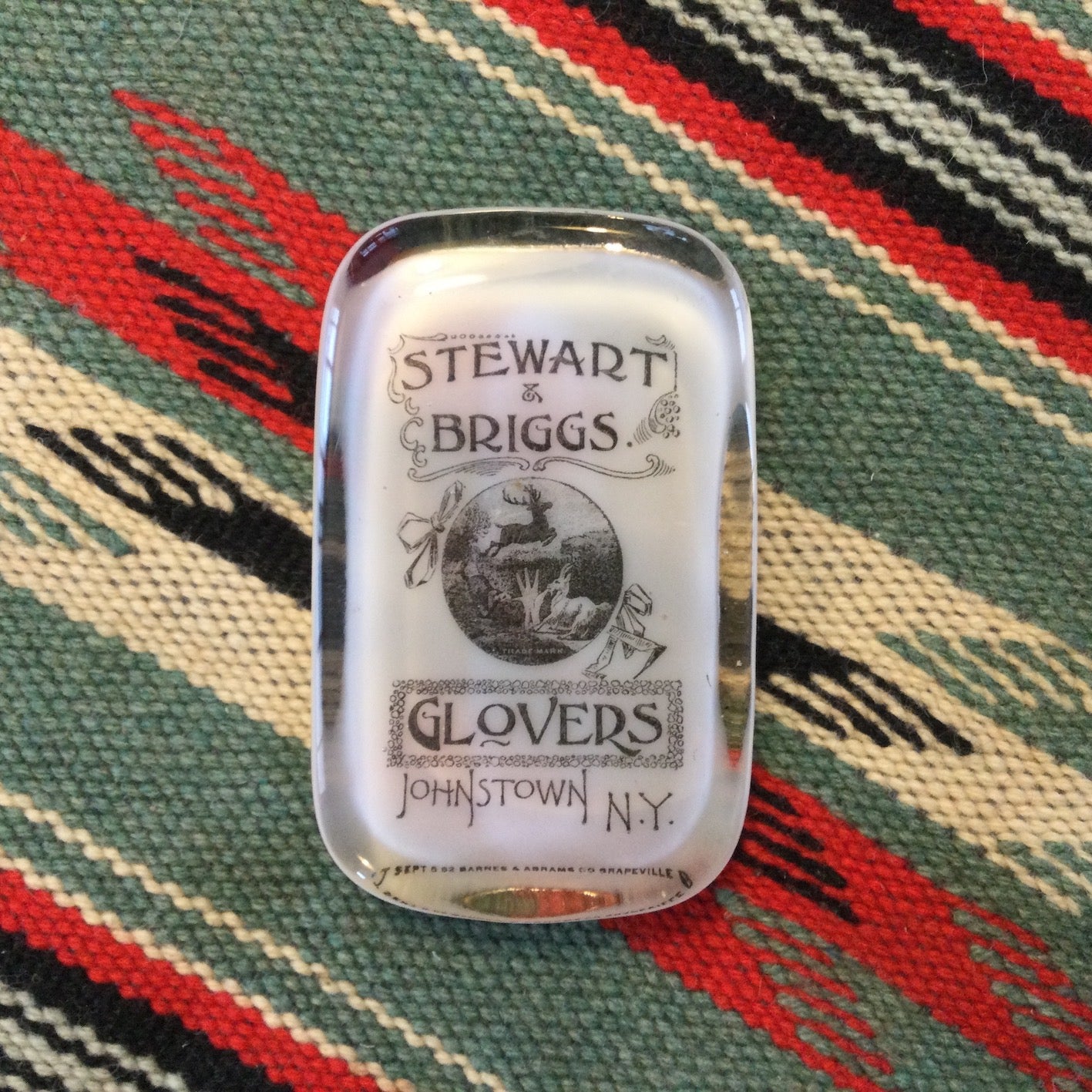 1880's~ "Stewart& Briggs Glovers" glass advertising paperweight