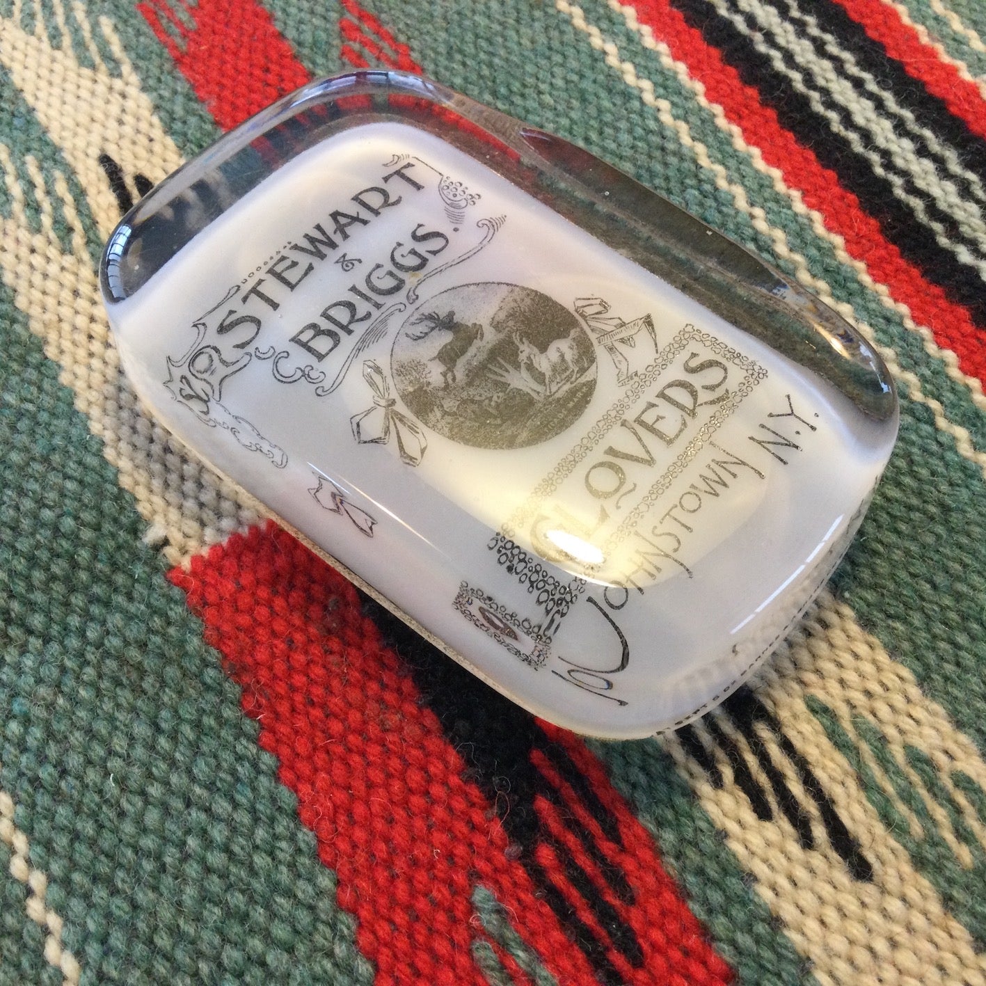 1880's~ "Stewart& Briggs Glovers" glass advertising paperweight