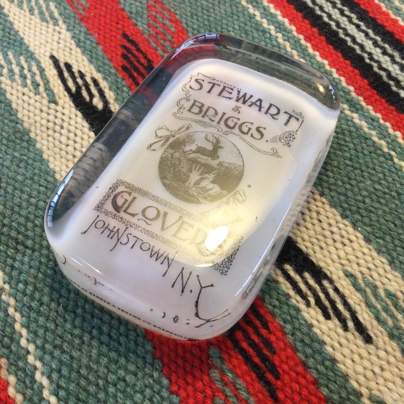 1880's~ "Stewart& Briggs Glovers" glass advertising paperweight
